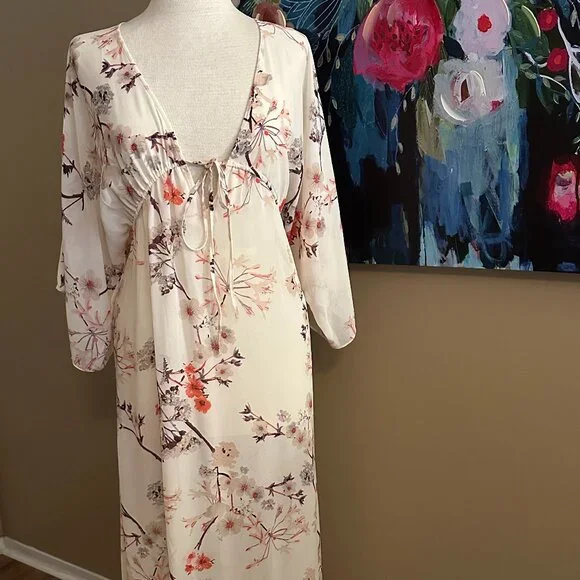 ark & co maxi dress NWT Ark & Co Blue White Maxi Dress Size M Halter Neck Flowy Boho Resort